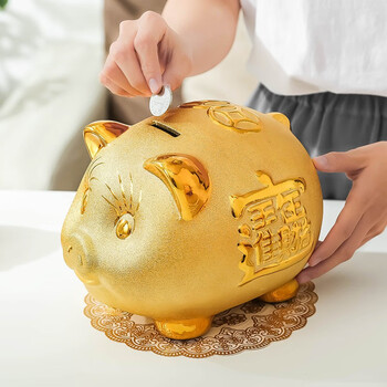 琉弦笙金猪存钱罐可爱卡通储蓄罐陶瓷猪儿童生日礼物零钱罐招财猪摆件