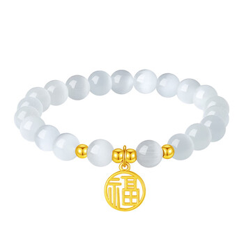 周大福手链999硬福牌两世欢猫眼石手串生日情人节女友礼物福牌4福牌4