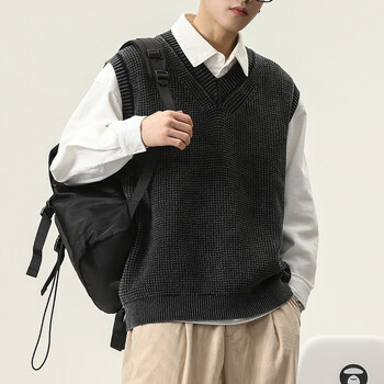 lee cooper男士毛衣男秋冬季无袖针织衫纯棉背心毛线衣宽松百搭上衣