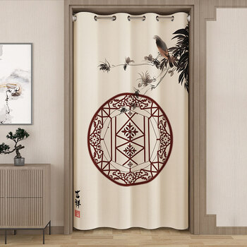 空调房间隔帘 门帘卧室隔断帘中式布艺窗帘免打孔厨房遮挡帘子过道