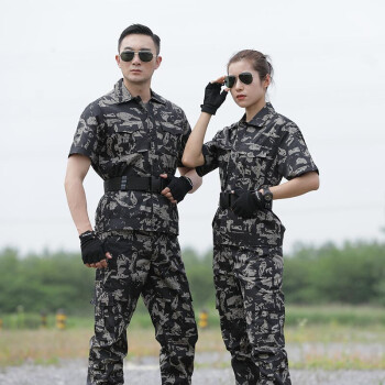 迷彩服套裝男夏季薄款耐磨作訓服保安執勤拓展服野外軍訓體能服訓練服