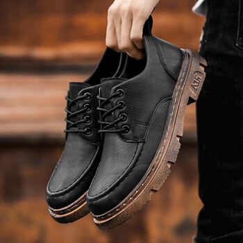 西域骆驼vancamel潮鞋2023新款休闲厚底小皮鞋韩版黑色商务正装百搭