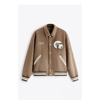 zara春季男装宽松美式仿麂皮绒棒球服夹克外套82813618281361深棕色m