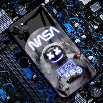 来电闪12pro发光手机壳iphone11玻璃xr太空熊 nasa宇航员【全包镜头】