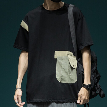 服男士半截袖打底衫大码胖子五分袖夏天男装休闲工装体恤中袖 黑色 xl