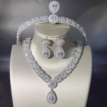 溪春水新娘配婚纱欧美微镶锆石水滴皇冠耳环气质优雅礼服结婚首饰皇冠