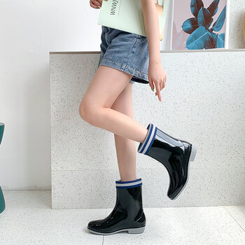 穿防水鞋女士加绒胶鞋套鞋厨房水鞋洗车防滑雨靴黑色36码加绒款标准码