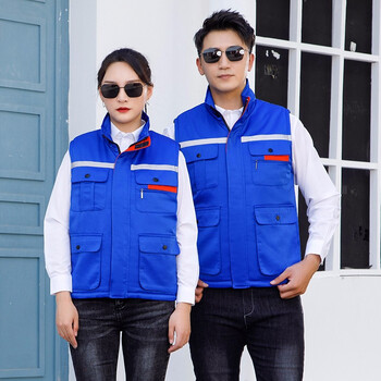 绿荷依 冬季棉马甲工作服定制印logo加厚保暖反光条工地劳保服棉背心