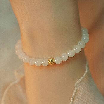 瑞诺黄金和田玉手链女999足金猫眼金珠转运珠和田玉手串六一儿童节