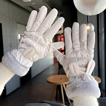 棉花朵手套棉手套女冬季蝴蝶结分指加绒防风防寒滑雪五指保暖触屏骑车