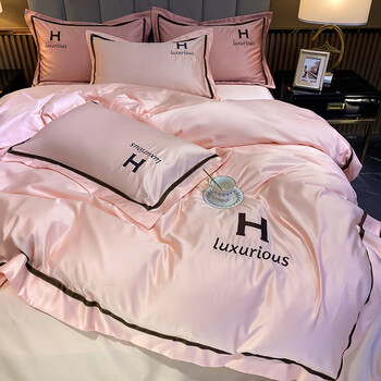 毕加索四件套毕加索家纺80支双面冰丝四件套纯色简约刺绣裸睡被套学生