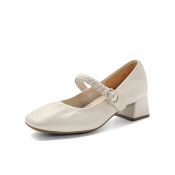 百丽belle复古法式小麦穗玛丽珍鞋女2024春夏季新款鞋子浅口粗高跟单