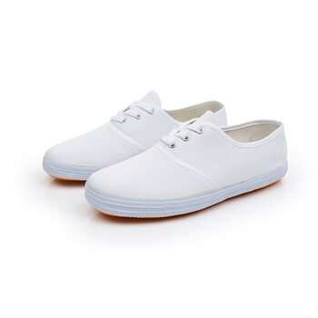 小白鞋男女生学校跳舞表演白鞋松紧系带软底白球鞋帆布学生运动鞋 白