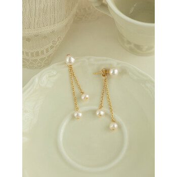 柏拉蒂bovradeh轻奢品牌淡水珍珠耳线复古耳环感巴洛克无耳洞蚊香盘耳