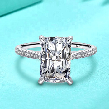 悠漫兔925戒指欧美夸张长方形5克拉锆石仿真钻戒ins网红银饰品长方形