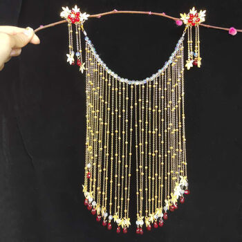 面纱古风古风面帘遮脸汉服遮面纱加饰串珠对夹流苏遮面帘女古装发饰