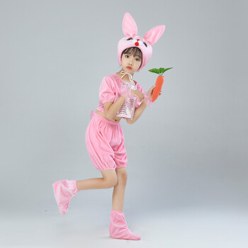 六一儿童小兔子演出服兔虎舞蹈服白兔动物连体裙表演服夏装粉色兔子
