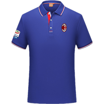足球队服男装足球俱乐部翻领衫短袖t恤学生训练纪念球衣 ac米兰新蓝色