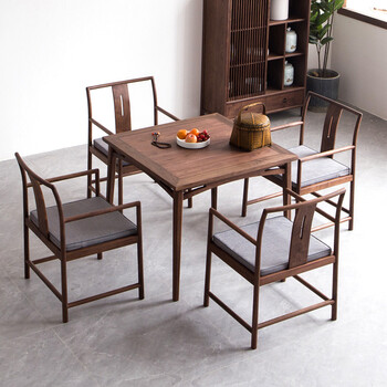 navcon八仙桌椅冉木新中式方桌餐桌椅组合黑胡桃木棋牌四方桌家用饭桌