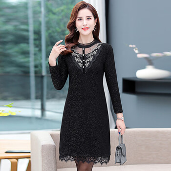 中年女士冬季加绒加厚连衣裙秋冬天新款洋气妇女中长款冬保暖裙子 220