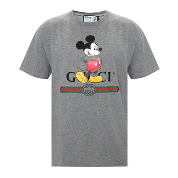 古驰gucci奢侈品t恤男女同款联名款米奇印花时尚百搭t恤短袖上衣灰色