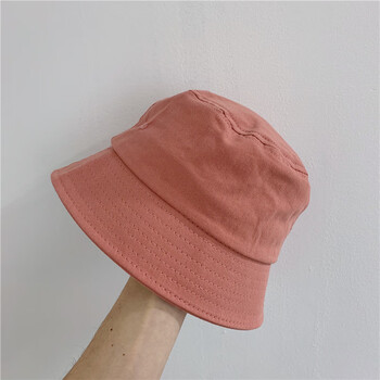 简约钟形水桶帽女日系遮脸平顶网红盆帽春夏薄款防晒渔夫帽子 西柚色