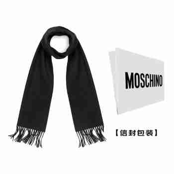 莫斯奇诺（MOSCHINO）围巾 男女通用羊毛徽标刺绣流苏围巾 50092 M5165 016 黑色