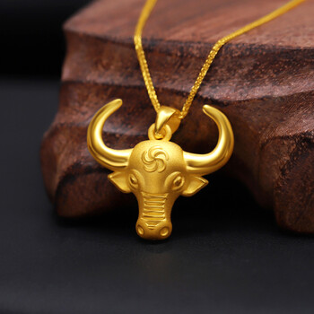 生肖牛吊坠999足金牛项链3d硬金男女款牛头挂坠金牛 黄金牛头吊坠(约