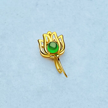 糜岚(mielanat)金扣头 翡翠顶珠莲花扣佛公观音玉石吊坠项链挂件扣头