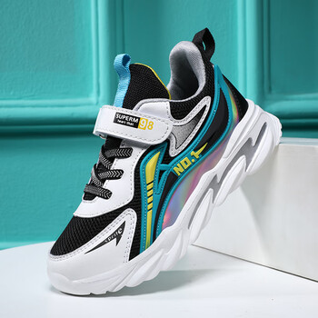 七波辉童鞋男童运动鞋2023春秋新款中大童休闲防滑跑步鞋网面透气黑月