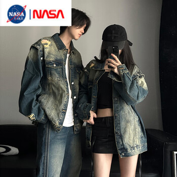 nasalike情侣外套春秋款一男一女感美式高街牛仔宽松复古夹克情侣装