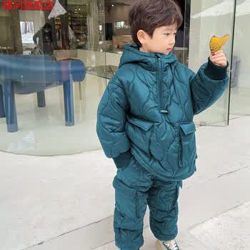 晴问童装2023新款儿童冬装男童棉服套装宝宝冬季夹棉加绒加厚两件套