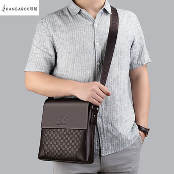 手拿包高26*23*7cm>袋鼠(kangaroo)男士单肩斜挎包真皮商务背包软牛皮