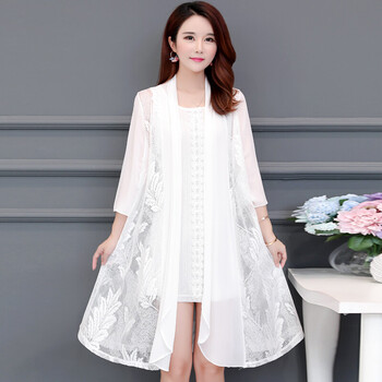 女士夏天外披风蕾丝披肩中长款夏衣开衫外搭大码外套妇女宽松雪纺薄款