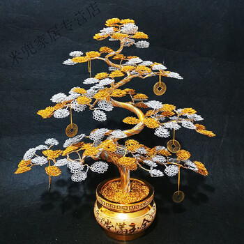 铜丝工艺品铜丝摇钱树手工铜丝发财树创意金属丝编织手工艺品自制客厅