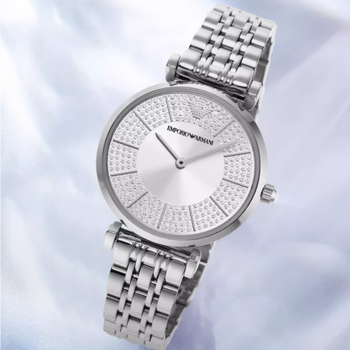 阿玛尼emporioarmaniarmani阿玛尼小圆盘镶钻钢带手表满天星女士高级