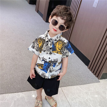 水花童 童装男童网红夏装套装2021夏款儿童洋气夏天韩版帅气短袖卡通