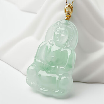 jotc观音吊坠男士冰糯种飘花翡翠观音挂牌 玉润灵秀520礼物  玉润灵秀