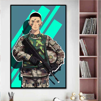 军人绘画 手工画军人警察公安消防兵哥哥diy数字油彩画五星红旗填色