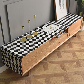 ins风防水盖布茶几桌布布艺防尘桌旗千鸟格电视柜盖布45240cm防水款