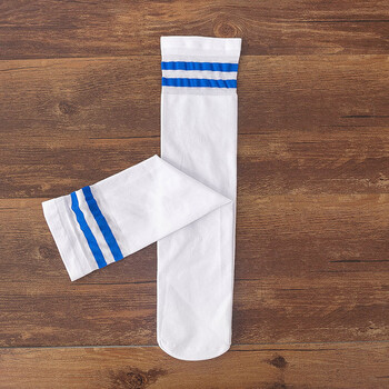 长筒袜两条杠白色小腿袜学生校服半截条纹中筒袜蓝条彩条均码平铺40cm