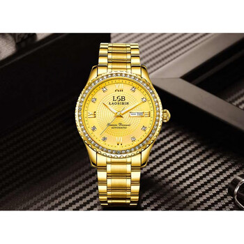 手表男士laosibin劳斯宾机械表全自动防水夜光镶钻精钢带男表 606全金