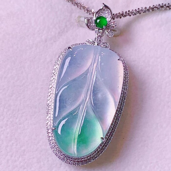 玉佳佳翡翠叶子吊坠缅甸a货翡翠玉石18k金镶嵌珠宝送礼送女友送妈妈送