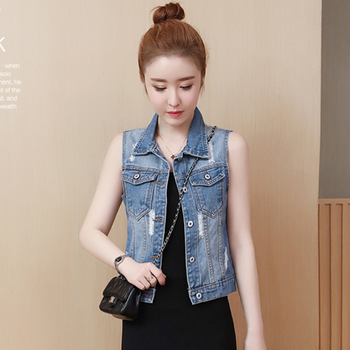 女装新款牛仔马甲女新款韩版宽松马夹加大码坎肩背心无袖短款外套潮