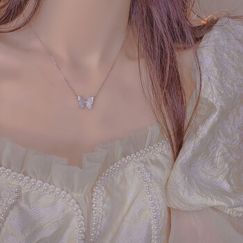 zup999足银贝壳蝴蝶项链女新款锁骨链轻奢小众闺情人节送女朋友礼物蝶