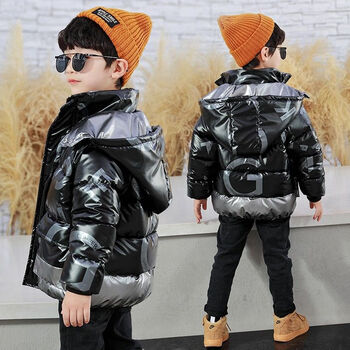 dareugo儿童免洗羽绒服冬季新款中大童亮面短款白鸭绒男童连帽外套