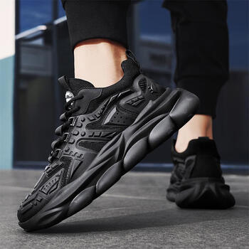 安崉春季新款男鞋黑武士老爹鞋厚底学生跑步运动鞋网面鞋黑色39