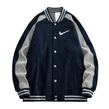 耐克nike棒球服夹克男感春秋季宽松加绒加厚立领上衣飞行员外套 深