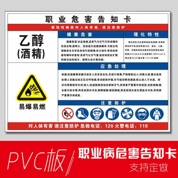 烫伤机械伤害有限空间周知卡安全警标识牌志 g053 乙醇(酒精)(pvc板)