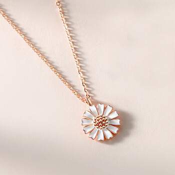 老凤祥款式纯银小雏菊项链女日韩小清新菊花吊坠森系珐琅锁骨